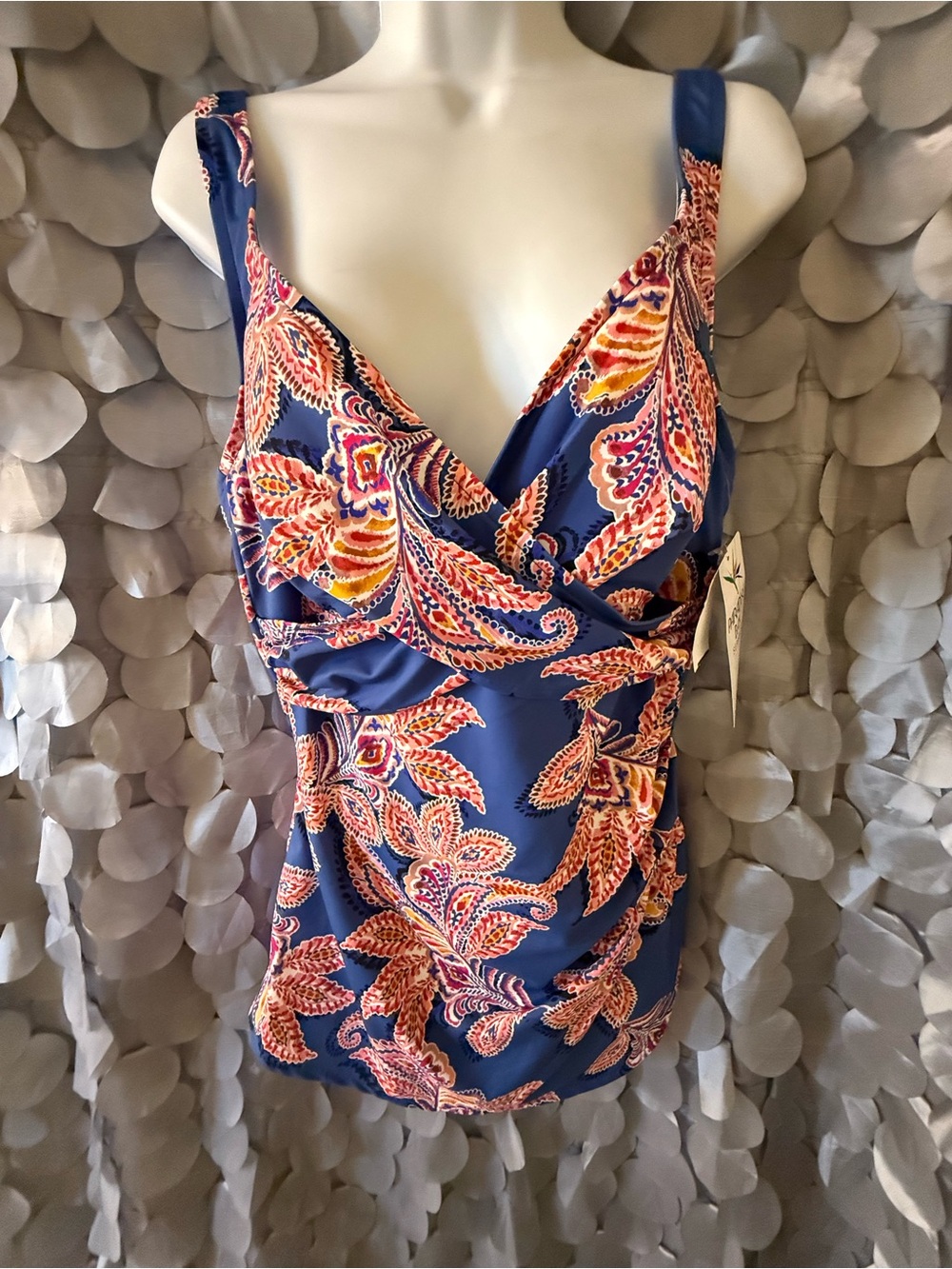 Floral Wrap One-Piece Swimsuit in Navy and Coral